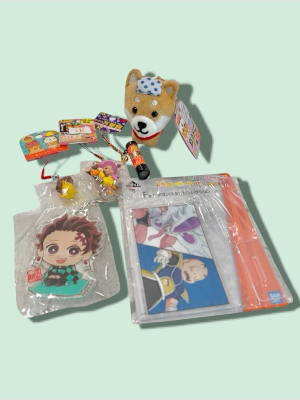 Japan FUN Bunch 6 Items Mini Kaleidoscope, Onsen Dog Plush, Tanjiro, Strap New